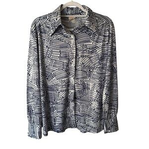 Elite Vintage 80s Navy and White Button Down Shirt Size 18 XL Geometric